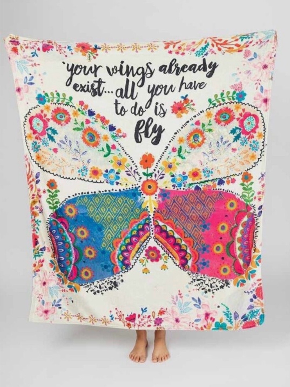 Natural Life Butterfly Inspirational Throw Super Soft Boho Floral Cozy